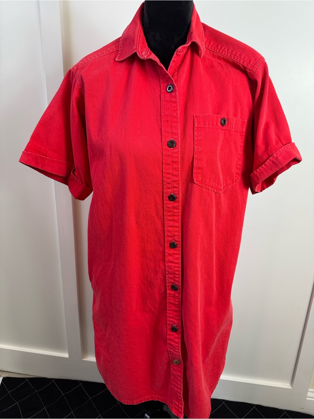 Calvin Klein WomenClassic Denim Sleeves Red Dress.